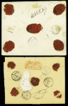 4 lettres chargées AFF divers Sage dont n°91, 3 pièces + 75 + 90 OBL Pontarlier (1879). TB