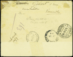 N°102 + 124 + 130, paire millésime 6 + 96 + 117 OBL CAD octogonal à cercle intérieur "Ligne N PAQ. FR. n°4" (1910) sur lettre recommandée avec griffe "Indochine Marseille" adressée en poste restante à Singapour