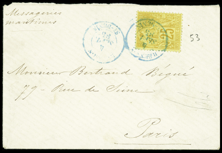 N°53 OBL CAD bleu "Réunion St Denis" (1885) sur lettre