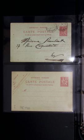 Lot de 77 entiers cartes postales 10c Mouchon et 10c Mouchon retouché avec illustrations dessinées ou peintes à la main. TB