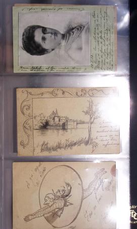 Lot de 77 entiers cartes postales 10c Mouchon et 10c Mouchon retouché avec illustrations dessinées ou peintes à la main. TB