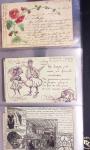 Lot de 77 entiers cartes postales 10c Mouchon et 10c Mouchon retouché avec illustrations dessinées ou peintes à la main. TB
