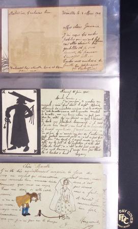 Lot de 77 entiers cartes postales 10c Mouchon et 10c Mouchon retouché avec illustrations dessinées ou peintes à la main. TB