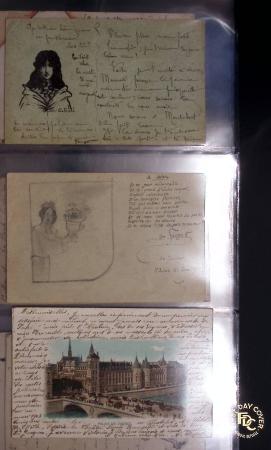 Lot de 77 entiers cartes postales 10c Mouchon et 10c Mouchon retouché avec illustrations dessinées ou peintes à la main. TB