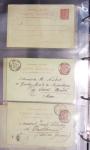 Lot de 77 entiers cartes postales 10c Mouchon et 10c Mouchon retouché avec illustrations dessinées ou peintes à la main. TB