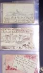 Lot de 77 entiers cartes postales 10c Mouchon et 10c Mouchon retouché avec illustrations dessinées ou peintes à la main. TB