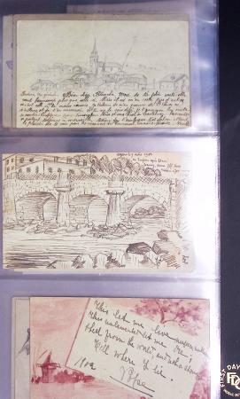 Lot de 77 entiers cartes postales 10c Mouchon et 10c Mouchon retouché avec illustrations dessinées ou peintes à la main. TB