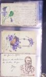 Lot de 77 entiers cartes postales 10c Mouchon et 10c Mouchon retouché avec illustrations dessinées ou peintes à la main. TB