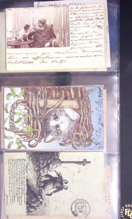 Lot de 77 entiers cartes postales 10c Mouchon et 10c Mouchon retouché avec illustrations dessinées ou peintes à la main. TB