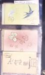 Lot de 77 entiers cartes postales 10c Mouchon et 10c Mouchon retouché avec illustrations dessinées ou peintes à la main. TB