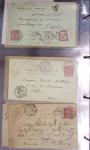 Lot de 77 entiers cartes postales 10c Mouchon et 10c Mouchon retouché avec illustrations dessinées ou peintes à la main. TB
