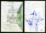 6 entiers cartes postales type Pétain : 80c (1) et 1F20 (5) avec illustrations dessinées ou peintes à la main. TB