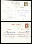 6 entiers cartes postales type Pétain : 80c (1) et 1F20 (5) avec illustrations dessinées ou peintes à la main. TB