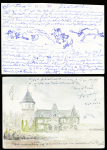 6 entiers cartes postales type Pétain : 80c (1) et 1F20 (5) avec illustrations dessinées ou peintes à la main. TB