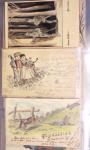 Album noir contenant 160 entiers cartes postales étrangères avec illustrations dessinées ou peintes à la main dont Autriche (10) - Allemagne (63) - Sarre (1) - Suisse (24) - Belgique (9) - Portugal (3) - Danemark (1)