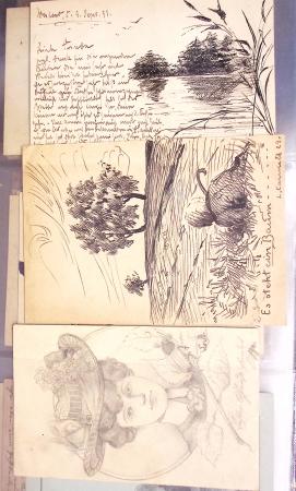 Album noir contenant 160 entiers cartes postales étrangères avec illustrations dessinées ou peintes à la main dont Autriche (10) - Allemagne (63) - Sarre (1) - Suisse (24) - Belgique (9) - Portugal (3) - Danemark (1)