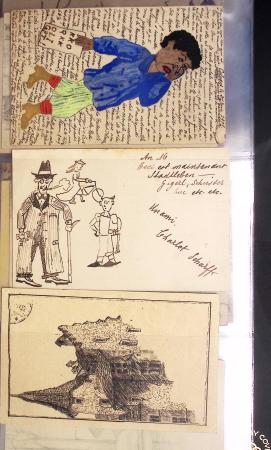 Album noir contenant 160 entiers cartes postales étrangères avec illustrations dessinées ou peintes à la main dont Autriche (10) - Allemagne (63) - Sarre (1) - Suisse (24) - Belgique (9) - Portugal (3) - Danemark (1)