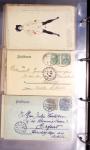 Album noir contenant 160 entiers cartes postales étrangères avec illustrations dessinées ou peintes à la main dont Autriche (10) - Allemagne (63) - Sarre (1) - Suisse (24) - Belgique (9) - Portugal (3) - Danemark (1)