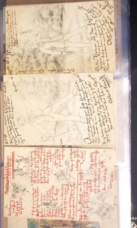 Album noir contenant 160 entiers cartes postales étrangères avec illustrations dessinées ou peintes à la main dont Autriche (10) - Allemagne (63) - Sarre (1) - Suisse (24) - Belgique (9) - Portugal (3) - Danemark (1)