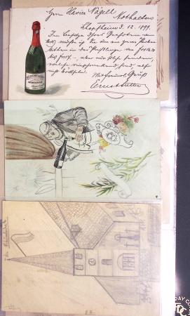 Album noir contenant 160 entiers cartes postales étrangères avec illustrations dessinées ou peintes à la main dont Autriche (10) - Allemagne (63) - Sarre (1) - Suisse (24) - Belgique (9) - Portugal (3) - Danemark (1)