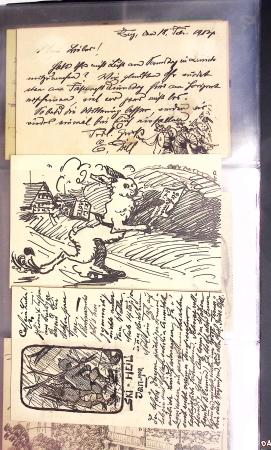 Album noir contenant 160 entiers cartes postales étrangères avec illustrations dessinées ou peintes à la main dont Autriche (10) - Allemagne (63) - Sarre (1) - Suisse (24) - Belgique (9) - Portugal (3) - Danemark (1)