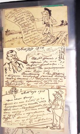 Album noir contenant 160 entiers cartes postales étrangères avec illustrations dessinées ou peintes à la main dont Autriche (10) - Allemagne (63) - Sarre (1) - Suisse (24) - Belgique (9) - Portugal (3) - Danemark (1)