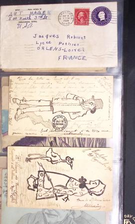 Album noir contenant 160 entiers cartes postales étrangères avec illustrations dessinées ou peintes à la main dont Autriche (10) - Allemagne (63) - Sarre (1) - Suisse (24) - Belgique (9) - Portugal (3) - Danemark (1)
