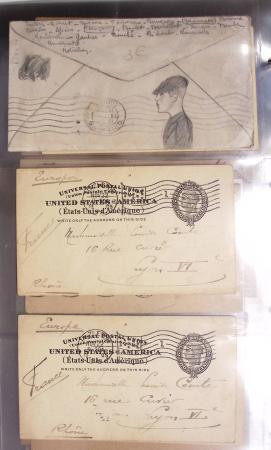 Album noir contenant 160 entiers cartes postales étrangères avec illustrations dessinées ou peintes à la main dont Autriche (10) - Allemagne (63) - Sarre (1) - Suisse (24) - Belgique (9) - Portugal (3) - Danemark (1)