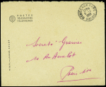 Env. brûlée d'Abidjan pour Paris + env de réexpédition PTT de Bordeaux Gare (9.2.1953) + lettre ronéotypée des PTT "correspondance détériorée au cours de l'accident survenu à la liaison aérienne Abidjan - Conakry - Dakar