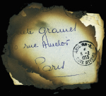 Env. brûlée d'Abidjan pour Paris + env de réexpédition PTT de Bordeaux Gare (9.2.1953) + lettre ronéotypée des PTT "correspondance détériorée au cours de l'accident survenu à la liaison aérienne Abidjan - Conakry - Dakar