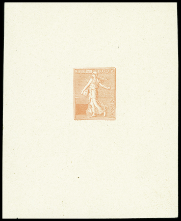 Feuillet d'essai avec figurine en rose sans valeur indiquée dans le cartouche. TB