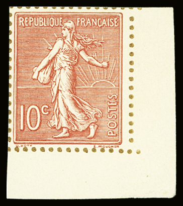 N°129 et FM n°4, 2 valeurs CDF sur bristol ND avec dentelure figurée (provient de l'unique bloc de 25 découpé), TB