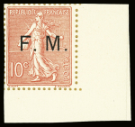 N°129 et FM n°4, 2 valeurs CDF sur bristol ND avec dentelure figurée (provient de l'unique bloc de 25 découpé), TB