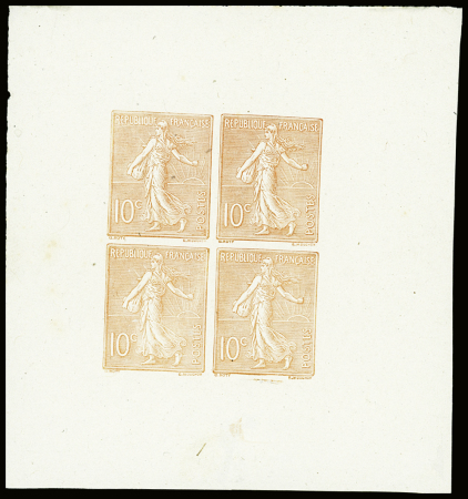 N°129, essai ND 10c rose ND en bloc de 4 sur feuillet. TB