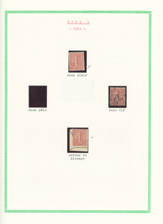 N°129, petit lot dont erreur de piquage, millesime 3 en paire et bloc de 4 interpanneau, utilisation tardive en juin 1907 sur carte postale. TB