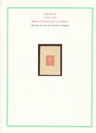 N°129 Epreuve en rose sur feuillet cartonné. N°129, 3ex neufs avec nuances et un bloc de 4 xx rose carminé de 1906. TB