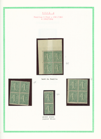 N°130 type 4 de feuille à plat, 3 blocs de 4 sur papier blanc et 1 bloc de 6 sur papier GC + divers . TB