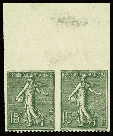 N°130 type 4 de feuilles à plat, paire horizontale haut de feuille et bloc de 4, les 2 non dentelés partiels. TB