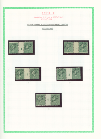 Préo n°45 bel ensemble sur 5 feuilles d'album dont millésimes 1 (2), 2, 3, 4 et panneau de 50 millésime 2. TB