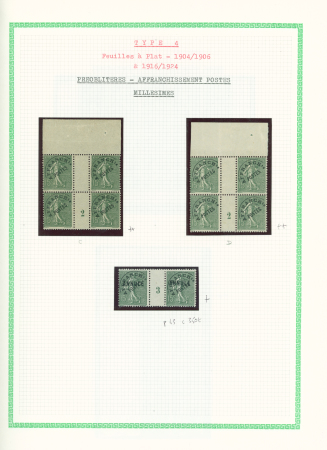 Préo n°45 bel ensemble sur 5 feuilles d'album dont millésimes 1 (2), 2, 3, 4 et panneau de 50 millésime 2. TB