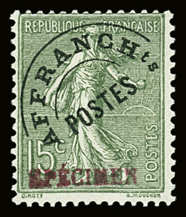 Préo n°25 avec petite surcharge rouge specimen pour un projet d'exposer dans les bureaux de poste les timbres émis par l'administration. TB