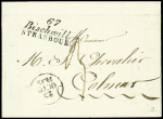 BAS-RHIN cursive double "67 Bischwiller Strasbourg" + dateur "A" (1829), ind 19. TB