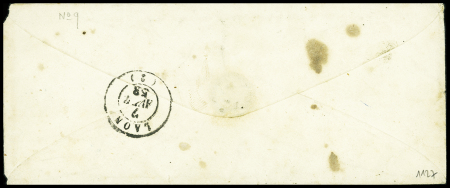 N°9 OBL PC 1648 + T15 Laon (6 avril 1853) sur lettre avec marque "CL" encadrée rouge, B/TB