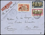 23.3.1939 Nouvelle-Calédonie - France. Lettre AFF Nouvelle-Calédonie n°158 + 159 + 170 avec surcharge renversée sur lettre pour Paris (Muller n°14). TB