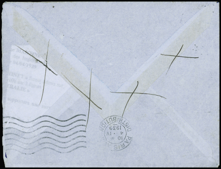 23.3.1939 Nouvelle-Calédonie - France. Lettre AFF Nouvelle-Calédonie n°158 + 159 + 170 avec surcharge renversée sur lettre pour Paris (Muller n°14). TB