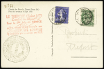 N°111 + 279 OBL Le Tréport Seine Inf (8 sept 1935) sur carte postale photo représentant Charles Roberti et sa fusée postale  avec griffe rouge  sur 5 lignes + cachet de la mairie de Flocques (Seine Inf). TB