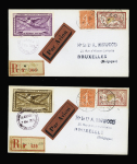 7.5.1925 Le Bourget - Bruxelles. 4 lettres recommandées avec vignette de la journée philatélique d'aviation du Bourget avec vignettes orange - bleu - sépia et violet. TB