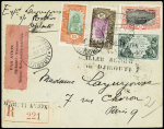 4/7.12.1931 Djibouti - France par Goulette, lettre recommandée avec étiquette rose dentelée "Par avion Djibouti - France Equipage Marcel Goulette - André Salel" + griffe noire 4 lignes (M7 Côte des Somalis). TB