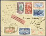 4/7.12.1931 Djibouti - France par Goulette, lettre recommandée avec étiquette rose non dentelée "Par avion Djibouti - France Equipage Marcel Goulette - André Salel" + griffe noire 4 lignes (M7 Côte des Somalis). TB
