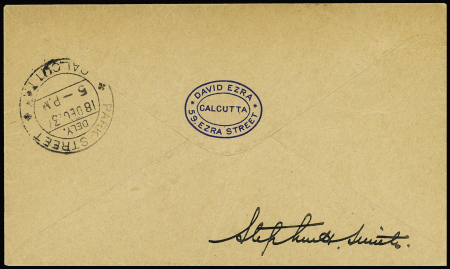 18.12.1934 Inde Anglaise : lettre par fusée de Calcutta avec vignette rouge "Shore to ship by rocket" + griffe violette "By rocket mail". TB